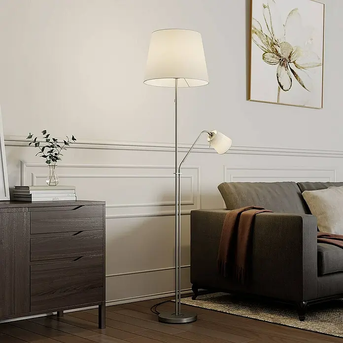 Lindby Stehleuchte Nantwin - alu / grau / zink, weiß / opal, E27