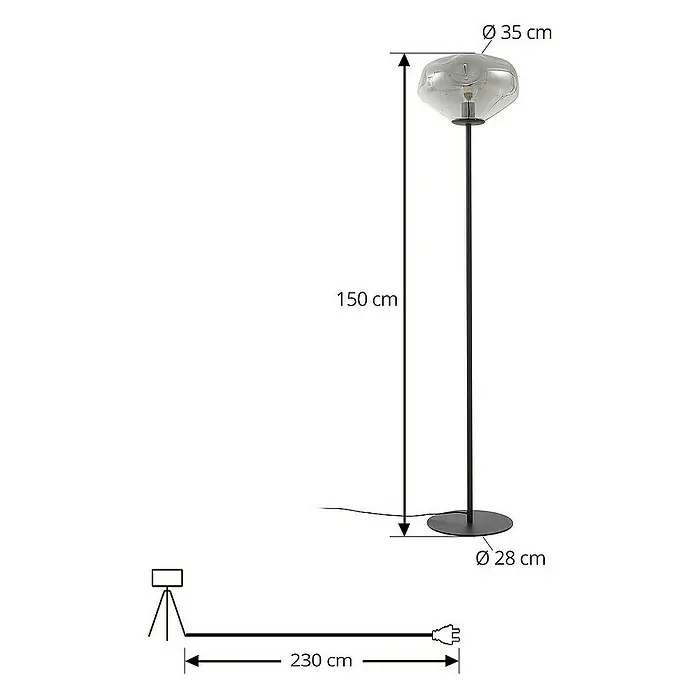 Lindby Stehleuchte Lelia - Höhe: 150 cm, schwarz, alu / grau / zink, E27