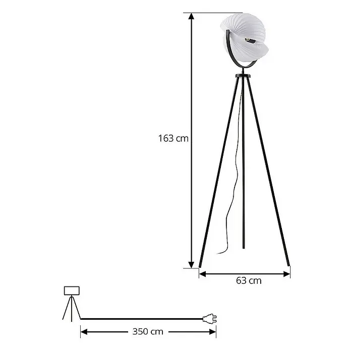 Lucande Stehleuchte Helva - Höhe: 163 cm, schwarz, weiß / opal, E27