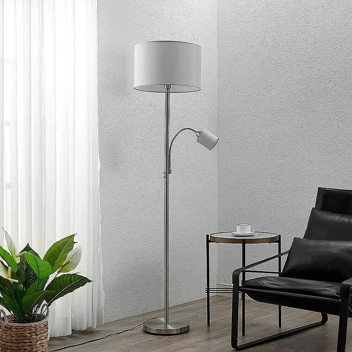 Lindby Stehleuchte Colima - Höhe: 169,5 cm, alu / grau / zink, alu / grau / zink, E27