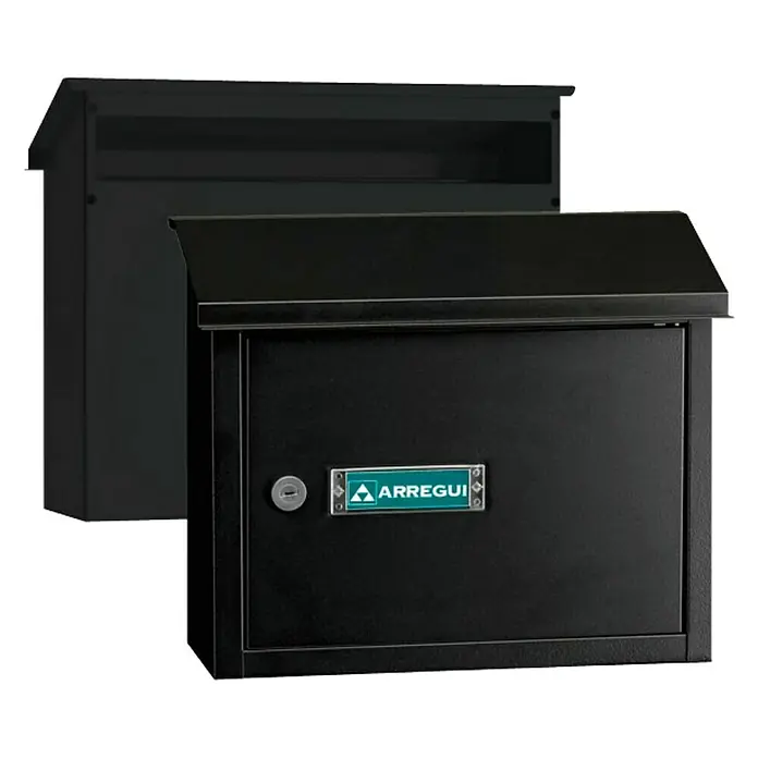 Arregui Buzón de correo Maxi V-4070 - Acero, L x An x Al: 34,5 x 12,5 x 30 cm, Negro - Buzón negro Arregui para montaje en pared, duradero y seguro. Ideal para proteger tu correo de los elementos y garantizar la privacidad.