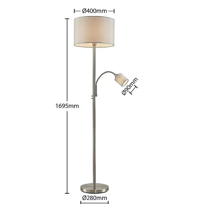 Lindby Stehleuchte Colima - Höhe: 169,5 cm, alu / grau / zink, alu / grau / zink, E27