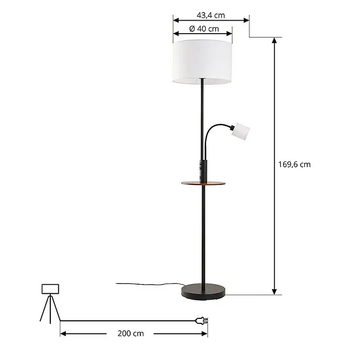 Lindby Stehleuchte Aovan - Höhe: 170 cm, schwarz, creme / amber, E27