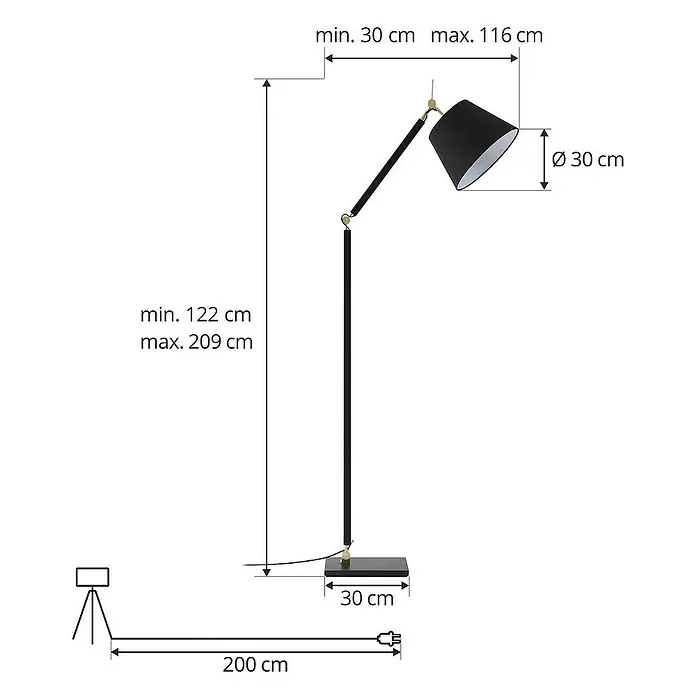 Lucande Stehleuchte Marvaine - Höhe: 209 cm, schwarz, schwarz, E27