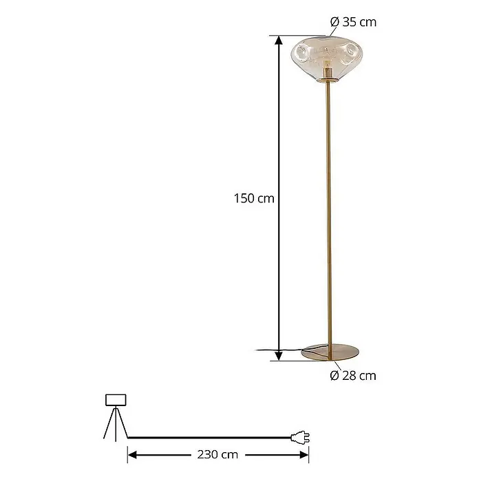 Lindby Stehleuchte Lelia - Höhe: 150 cm, messing / gold, creme / amber, E27
