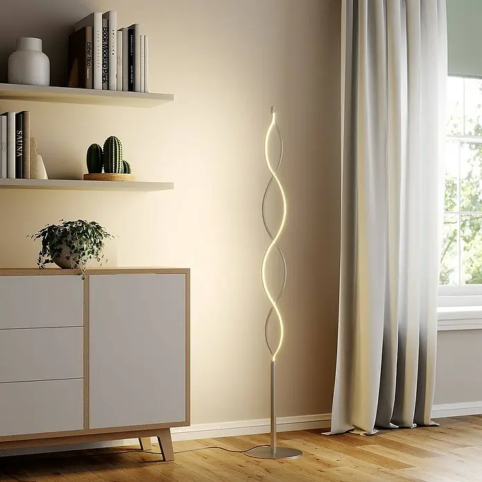 Lindby Stehleuchte Auron - Höhe: 150 cm, alu / grau / zink