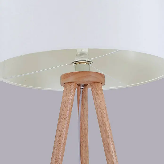 Lindby Stehleuchte Charlia - Holz hell, weiß / opal, E27