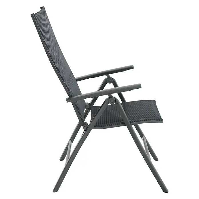 Sunfun Maja Sillón de posiciones - 61 x 68 x 110 cm, Antracita, Aluminio/Textiline - Imagen de una elegante silla plegable gris, perfecta para jardín o terraza, que combina comodidad y funcionalidad.\n