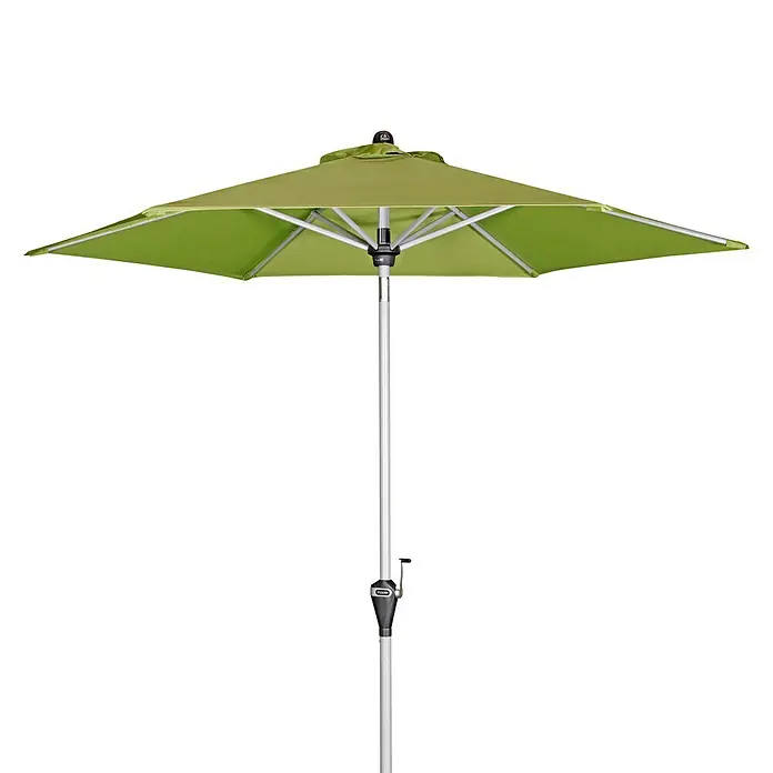 Doppler Active Marktschirm rund Auto Tilt - Fresh Green, Durchmesser Bespannung: 320 cm - Ein grüner Sonnenschirm mit einem silbernen Ständer, der sich perfekt für schattige Plätze im Freien eignet. Ideal für Garten, Terrasse oder Balkon.