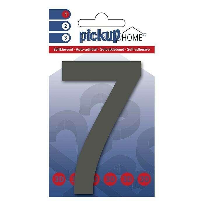 Pickup 3D Home Número (Altura: 10 cm, Motivo: 7, Gris, Plástico, Autoadhesivo)