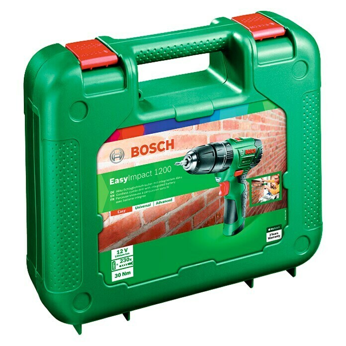 Bosch Taladro atornillador de batería EasyDrill 1200 + set de 38 piezas (12 V, 1,5 Ah, 2 baterías, 0 r.p.m. - 1.650 r.p.m.)