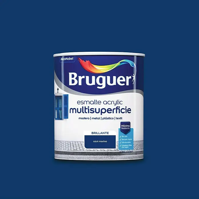 Bruguer Esmalte de color Acrylic multisuperficie - Azul marino, Brillante, 750 ml, Base de agua - Pintura multi-superficie acrílica "Azul Marino" de Bruguer AkzoNobel para madera, metal, plástico y textiles, brillante y resistente.