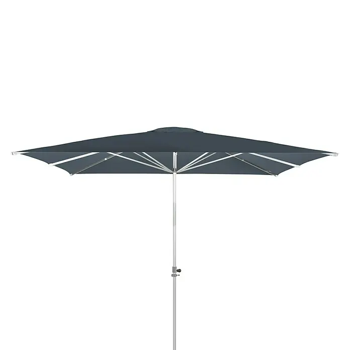 Doppler Alu Expert Marktschirm TeleskopAnthrazit, L x B: 350 x 350 cm - Grauer Sonnenschirm mit silbernem Gestell und rechteckigem Schirmdach. Ideal für Garten und Terrasse, spendet Schatten an sonnigen Tagen.