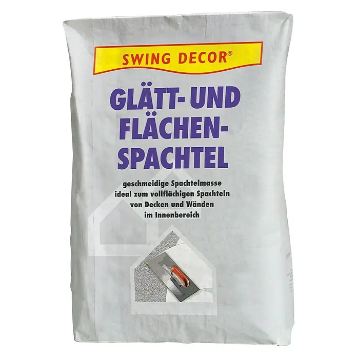 Swing Decor Glätt- & Flächenspachtel Innen - 10 kg - Ein Sack "Swing Decor Glätt- und Flächenspachtel", eine geschmeidige Spachtelmasse zum Spachteln von Decken und Wänden im Innenbereich.