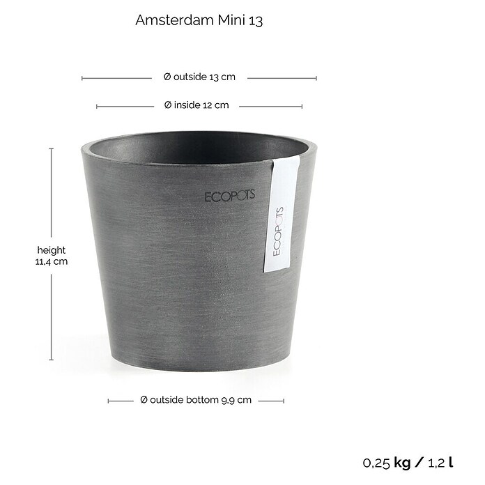 Ecopots Amsterdam Pflanztopf Amsterdam (Außenmaß (Ø x H): 13 x 11,4 cm, Kunststoff, Grau) | BAUHAUS