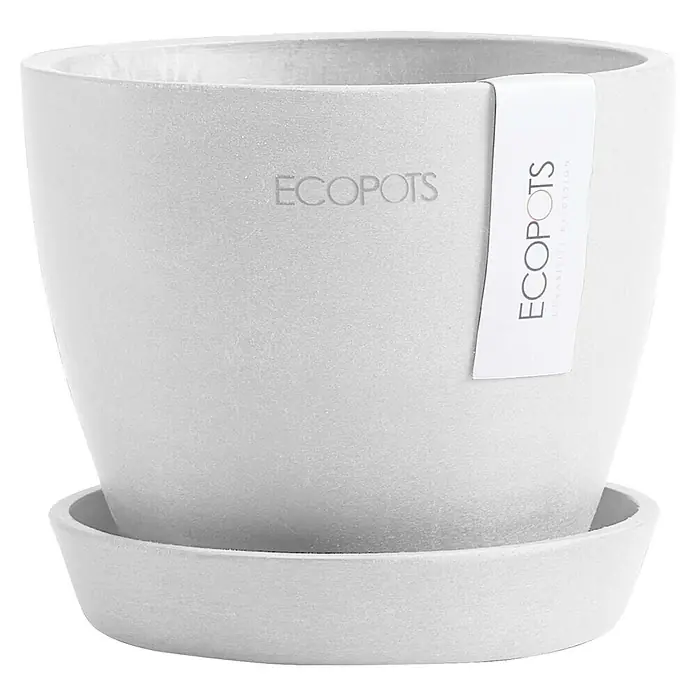Ecopots Pflanztopf Antwerpen Mini - Außenmaß (Ø x H): 11,5 x 10,1 cm, Kunststoff, Weiß - Ein schlichter, runder, weißer ECOPOTS Blumentopf mit passender Untertasse für Zimmerpflanzen oder den Garten.