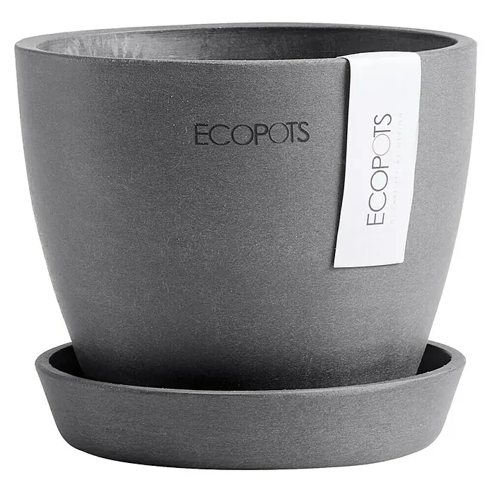 Ecopots Pflanztopf Antwerpen Mini - Außenmaß (Ø x H): 11,5 x 10,1 cm, Kunststoff, Grau - Grauer Pflanztopf der Marke Ecopots mit passendem Untersetzer, ideal für Zimmerpflanzen und Garten. Schlichtes Design für jeden Raum.