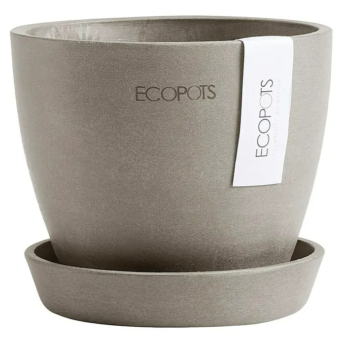 Ecopots Pflanztopf Antwerpen Mini - Außenmaß (Ø x H): 11,5 x 10,1 cm, Kunststoff, Braungrau - Grauer Ecopot-Blumentopf mit passender Untertasse, ideal für Zimmerpflanzen und Garten. Robust und stilvoll.
