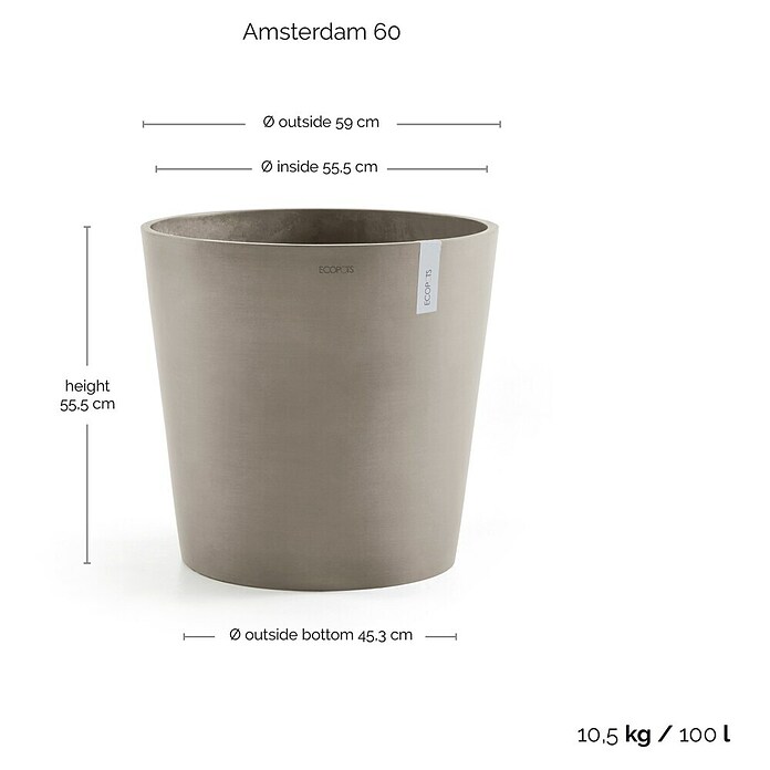 Ecopots Amsterdam Pflanztopf Amsterdam (Außenmaß (Ø x H): 59 x 55,5 cm, Kunststoff, Braungrau) | BAUHAUS