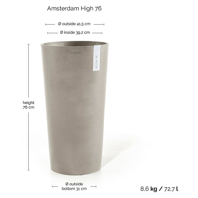 Ecopots Amsterdam Pflanzsäule rund High (Außenmaß (Ø x H): 41,5 x 76,8 cm, Kunststoff, Taupe) | BAUHAUS
