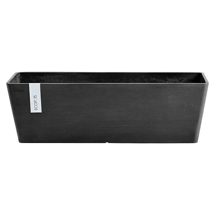 Ecopots Bruges Pflanzkasten mit Wasserreservoir - Außenmaß (L x B x H): 55,3 x 16,5 x 17,5 cm, Kunststoff, Dunkelgrau - Ein rechteckiger, anthrazitfarbener Pflanzkasten von Ecopots mit einem schlichten Design und einer dezenten Oberflächenstruktur für den Innen- und Außenbereich.