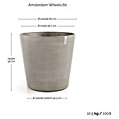 Ecopots Amsterdam Pflanzkübel rund Wheels (Außenmaß (Ø x H): 60 x 56 cm, Kunststoff, Braungrau, Ausstattung Pflanzgefäß: Rollen) | BAUHAUS