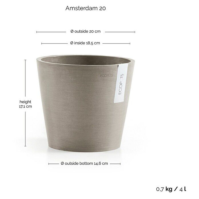 Ecopots Amsterdam Pflanztopf Amsterdam (Außenmaß (Ø x H): 20 x 17,1 cm, Kunststoff, Braungrau) | BAUHAUS