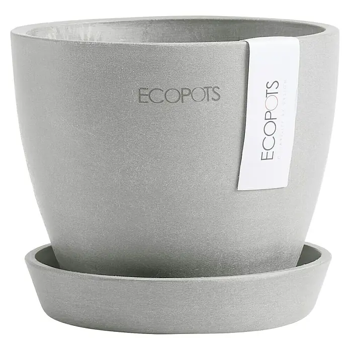 Ecopots Pflanztopf Antwerpen Mini - Außenmaß (Ø x H): 11,5 x 10,1 cm, Kunststoff, Weiß Grau - Grauer ECOPOTS Blumentopf mit passender Untertasse, ideal für Pflanzenliebhaber. Robustes Design für den Innen- und Außenbereich.