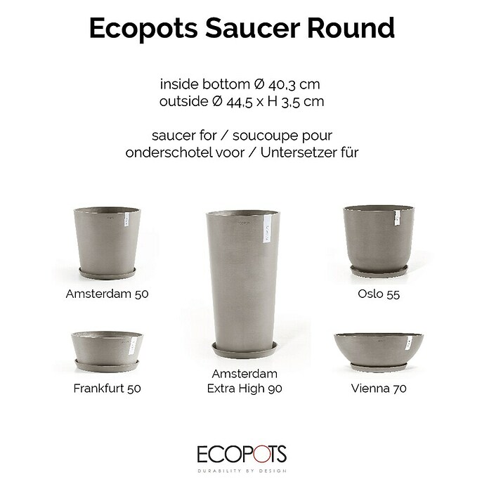 Ecopots Amsterdam Blumentopf-Untersetzer (Außenmaß (Ø x H): 43 x 3,5 cm, Kunststoff, Taupe) | BAUHAUS