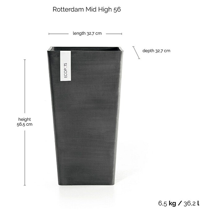 Ecopots Rotterdam Pflanzsäule eckig (Außenmaß (L x B x H): 30,5 x 30,5 x 50,5 cm, Kunststoff, Dunkelgrau) | BAUHAUS