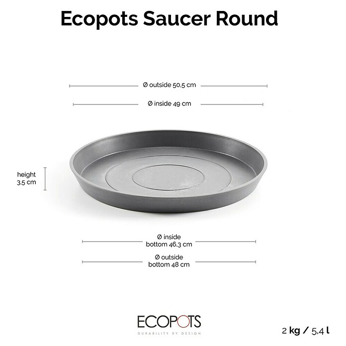 Ecopots Amsterdam Blumentopf-Untersetzer (Außenmaß (Ø x H): 49 x 3,5 cm, Kunststoff, Grau) | BAUHAUS