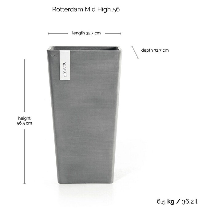 Ecopots Rotterdam Pflanzsäule eckig (Außenmaß (L x B x H): 30,5 x 30,5 x 50,5 cm, Kunststoff, Grau) | BAUHAUS