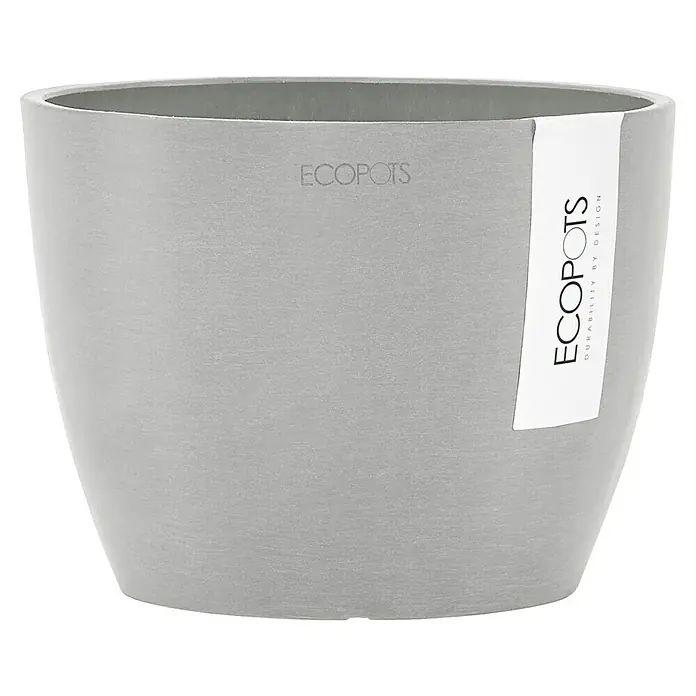 Ecopots Pflanztopf Stockholm - Außenmaß (Ø x H): 16,2 x 12 cm, Kunststoff, Weiß Grau - Grauer Ecopots Blumentopf, robust und stilvoll, ideal für Innen- und Außenbereiche. Das minimalistische Design fügt sich nahtlos in jede Umgebung ein.
