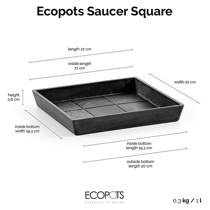 Ecopots Rotterdam Kasten-Untersetzer (21 x 19,3 x 2,5 cm, Kunststoff, Dunkelgrau) | BAUHAUS