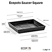 Ecopots Rotterdam Kasten-Untersetzer (21 x 19,3 x 2,5 cm, Kunststoff, Dunkelgrau) | BAUHAUS