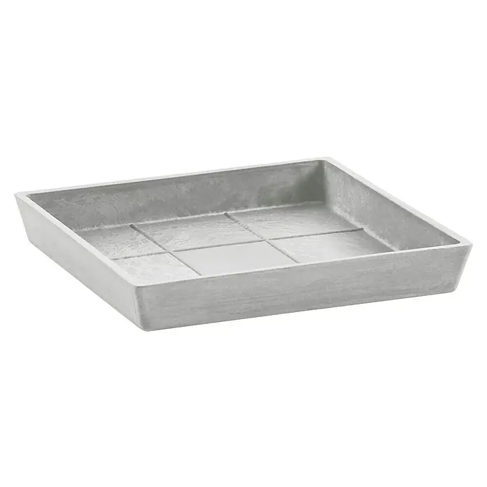 Ecopots Rotterdam Kasten-Untersetzer - 37,1 x 34,5 x 3,4 cm, Kunststoff, Weißgrau - Hier ist eine graue Pflanzschale mit rechteckigen Fächern für den Garten oder das Gewächshaus, ideal für die Anzucht von Pflanzen und Gemüse.
