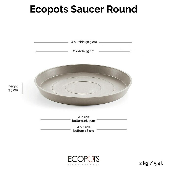 Ecopots Amsterdam Blumentopf-Untersetzer (Außenmaß (Ø x H): 49 x 3,5 cm, Kunststoff, Taupe) | BAUHAUS