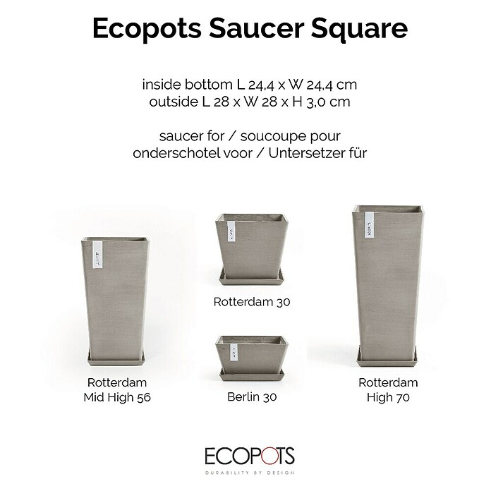 Ecopots Rotterdam Kasten-Untersetzer (26 x 24,4 x 3 cm, Kunststoff, Braungrau) | BAUHAUS