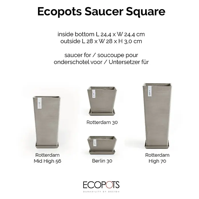 Ecopots Rotterdam Kasten-Untersetzer - 26 x 24,4 x 3 cm, Kunststoff, Braungrau - Ecopots Saucer Square Pflanzgefäße: Unterschiedliche Größen von Blumentöpfen mit passenden Untersetzern in modernem Design für Pflanzenliebhaber.
