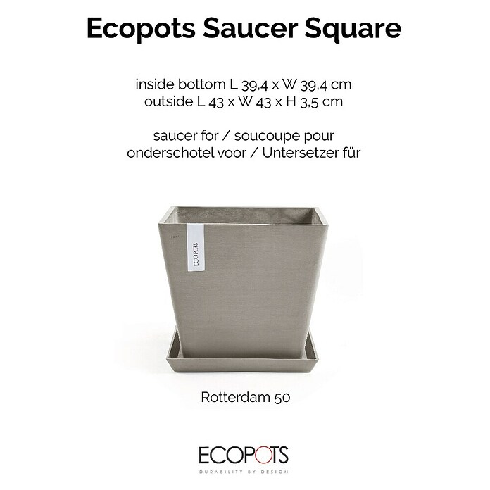 Ecopots Rotterdam Kasten-Untersetzer (42 x 39,4 x 3,5 cm, Kunststoff, Braungrau) | BAUHAUS