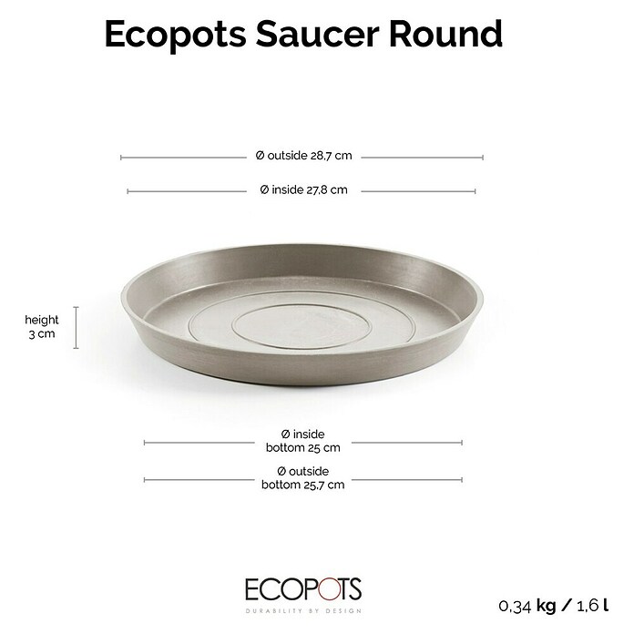 Ecopots Amsterdam Blumentopf-Untersetzer (Außenmaß (Ø x H): 27,8 x 3 cm, Kunststoff, Taupe) | BAUHAUS