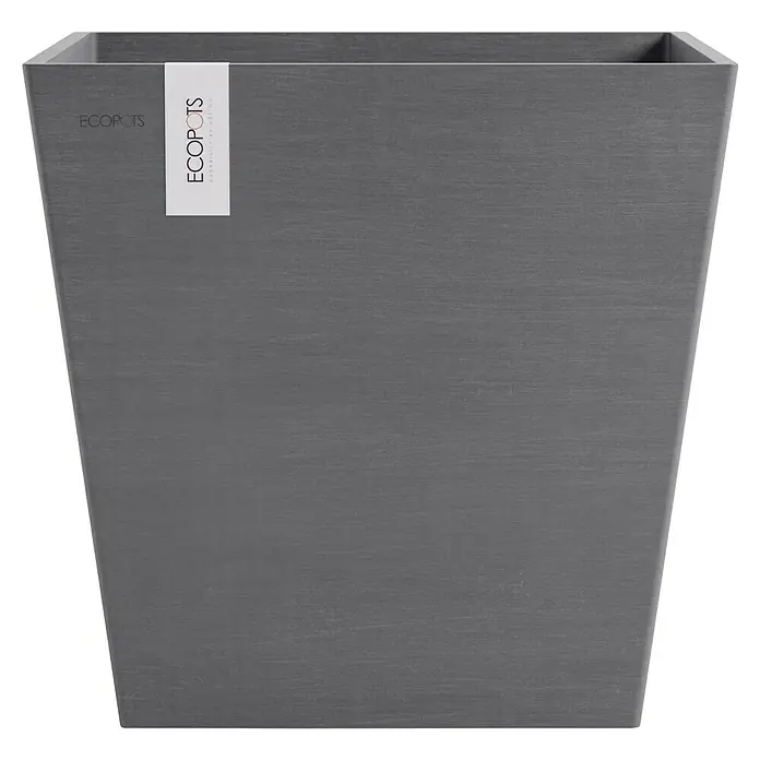 Ecopots Rotterdam Pflanzkasten mit Wasserspeicher - Außenmaß (L x B x H): 43,6 x 43,6 x 42,5 cm, Kunststoff, Grau - Grauer, quadratischer Ecopots-Blumentopf mit gerader Kante, ideal für drinnen und draußen, robust und stilvoll.