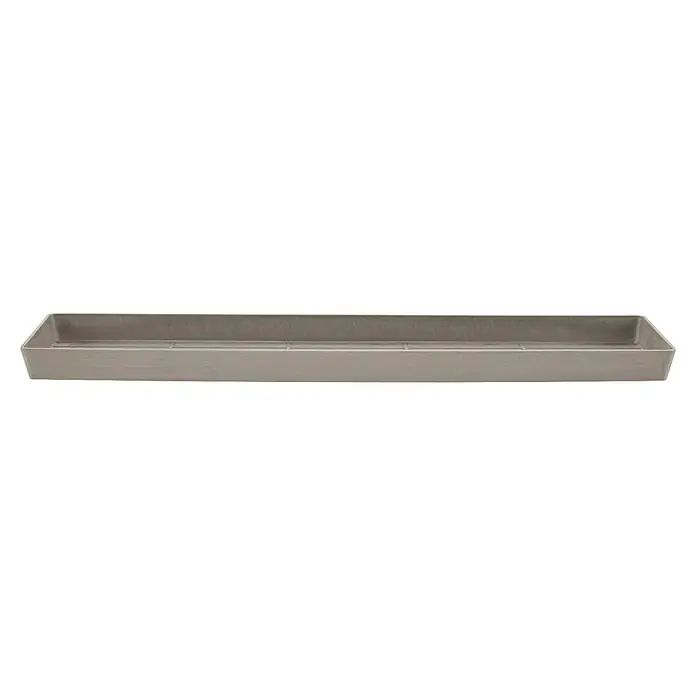 Ecopots Bruges Blumentopf-Untersetzer - Außenmaß (L x B x H): 47,5 x 19,5 x 2,5 cm, Kunststoff, Braungrau - Graue Pflanzkiste aus Kunststoff mit rechteckiger Form und gerillter Textur für Pflanzenliebhaber.