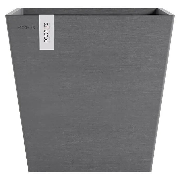 Ecopots Rotterdam Pflanzkasten mit Wasserspeicher - Außenmaß (L x B x H): 35 x 35 x 34,4 cm, Kunststoff, Grau - Ein grauer Pflanzkübel von Ecopots mit gerader Form. Ideal für den Garten oder die Terrasse, robust und wetterbeständig, perfektes Pflanzgefäß.