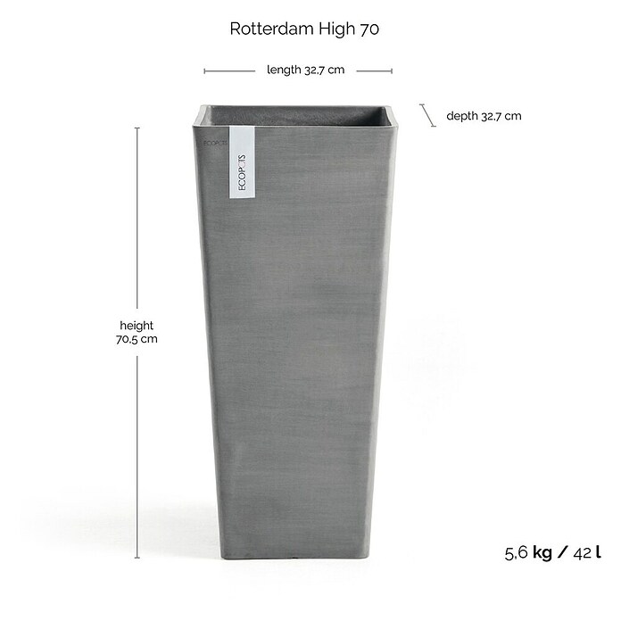 Ecopots Rotterdam Pflanzsäule eckig (Außenmaß (L x B x H): 32,7 x 32,7 x 70,5 cm, Kunststoff, Grau) | BAUHAUS