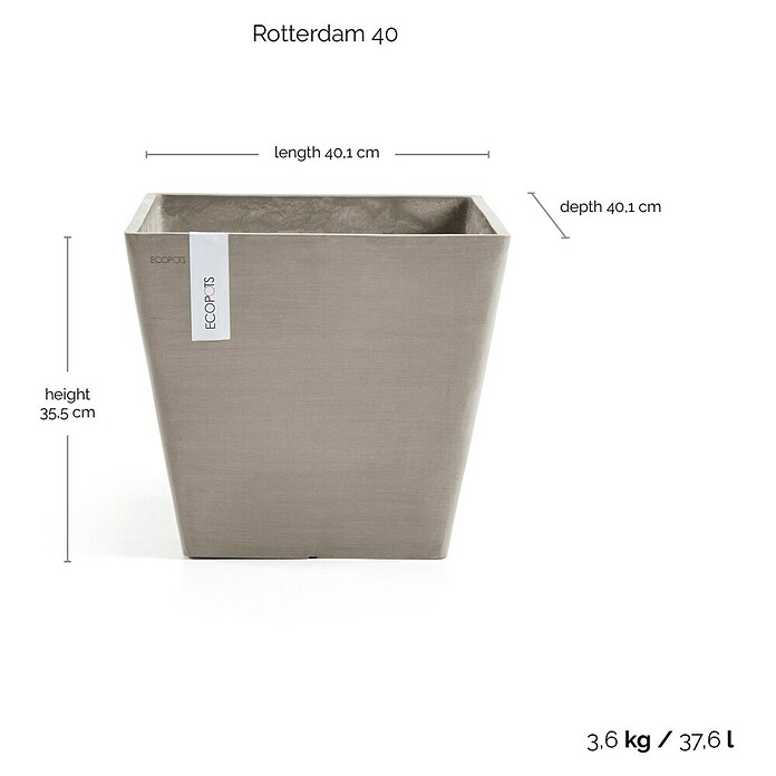 Ecopots Rotterdam Pflanzkasten (Außenmaß (L x B x H): 40,1 x 40,1 x 35,5 cm, Kunststoff, Braungrau) | BAUHAUS