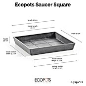 Ecopots Rotterdam Kasten-Untersetzer (21 x 19,3 x 2,5 cm, Kunststoff, Grau) | BAUHAUS