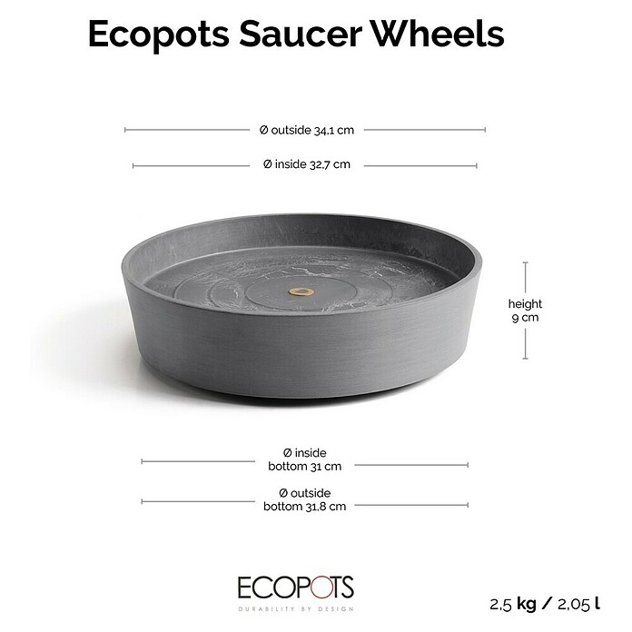 Ecopots Amsterdam Blumentopf-Untersetzer Amsterdam (Außenmaß (Ø x H): 34,1 x 9 cm, Kunststoff, Grau) | BAUHAUS