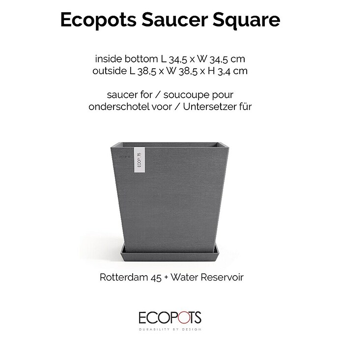 Ecopots Rotterdam Kasten-Untersetzer (37,1 x 34,5 x 3,4 cm, Kunststoff, Grau) | BAUHAUS