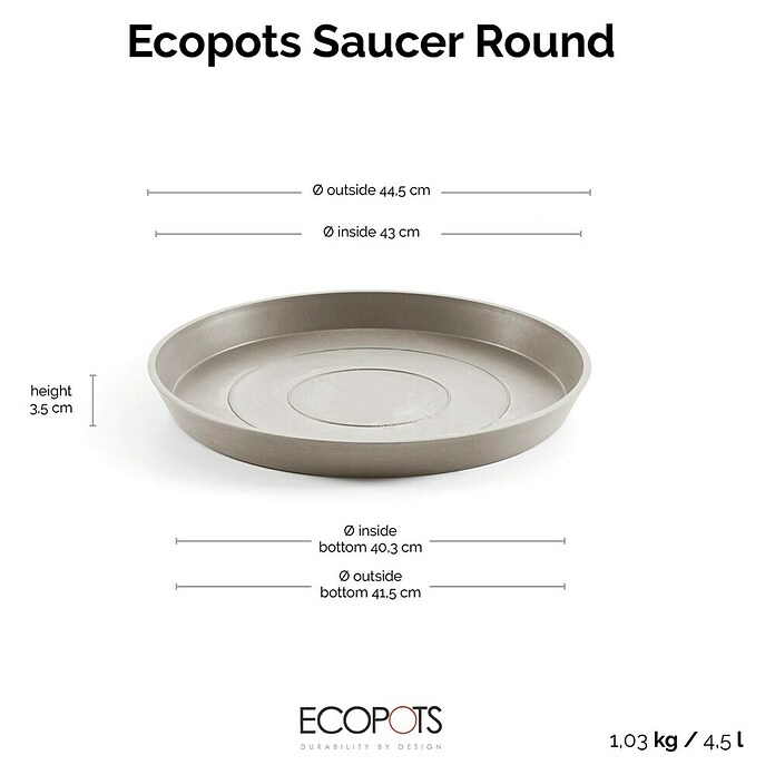 Ecopots Amsterdam Blumentopf-Untersetzer (Außenmaß (Ø x H): 43 x 3,5 cm, Kunststoff, Taupe) | BAUHAUS